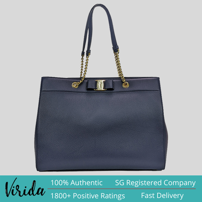 Salvatore Ferragamo Vara Bow Tote Bag Navy Blue 0753245