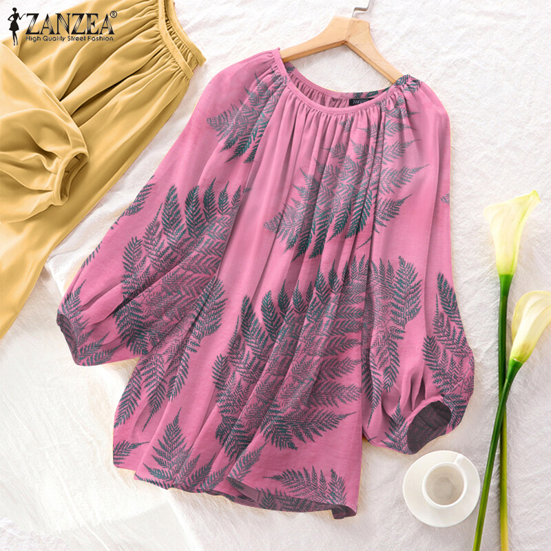 Muangee Womens Blouse Casual Loose Long Sleeve Shirt Tee Tops Holiday Plus Size ZANZEA